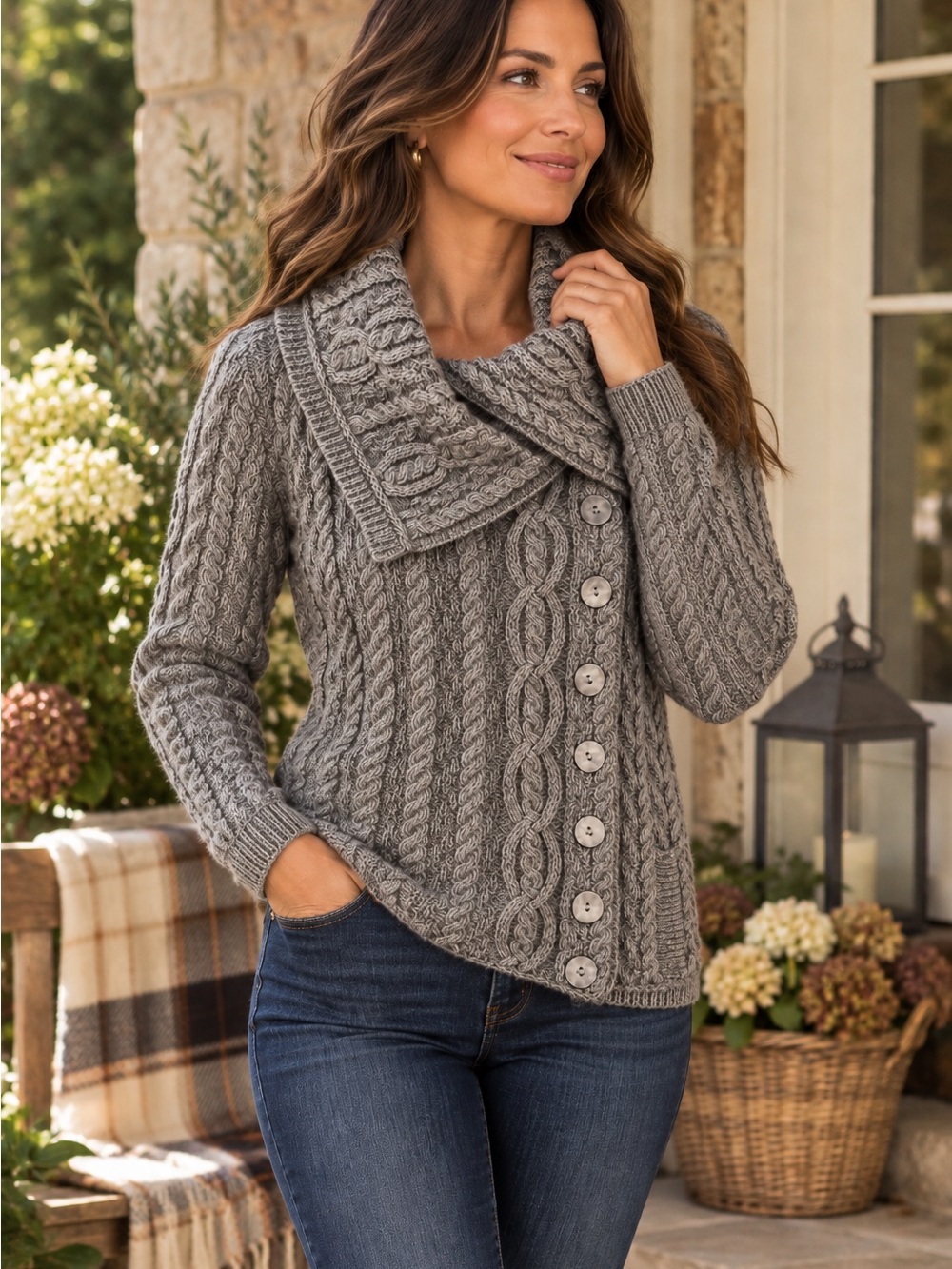 Aran Crafts Ireland 100% Merino Wool Cable Knit Cardigan โ Small